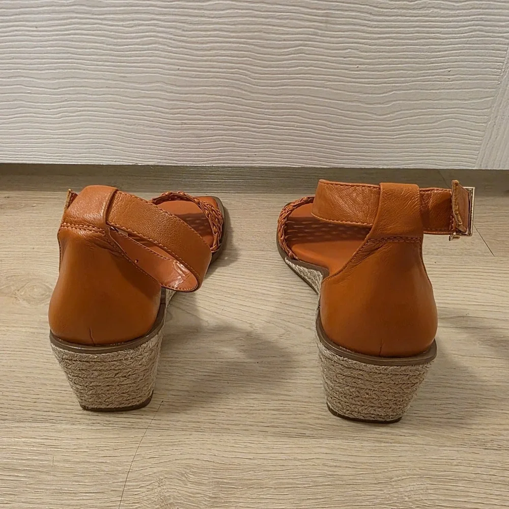 Vince Camuto Orange Adjustable Summery Tropical Espadrille Wedge Sandals Sz 8.5M